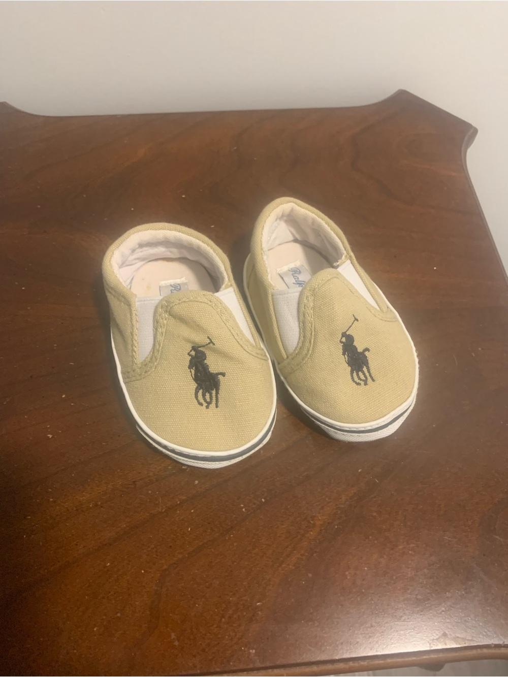 Ralph Lauren Kids Canvas Slip-On Sneakers in Tan with Black Logo A16